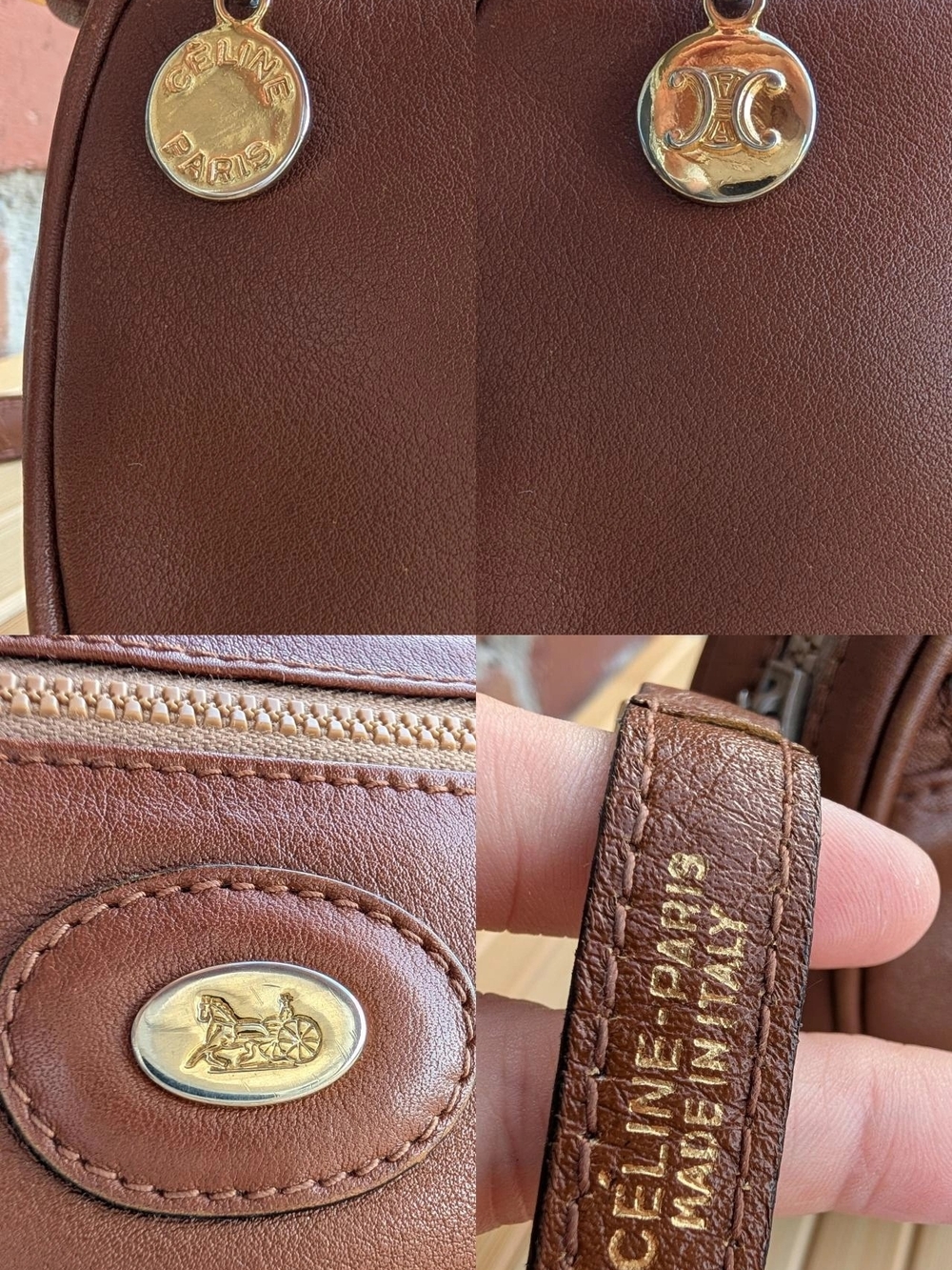 Vintage Celine Paris Brown Leather  Shoulder/ short Crossbody Bag Made in Italy - Picture 6 of 16